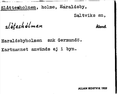 Bild på arkivkortet för arkivposten Slåttesholmen