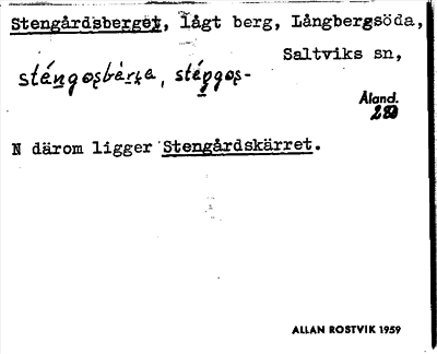 Bild på arkivkortet för arkivposten Stengårdsberget