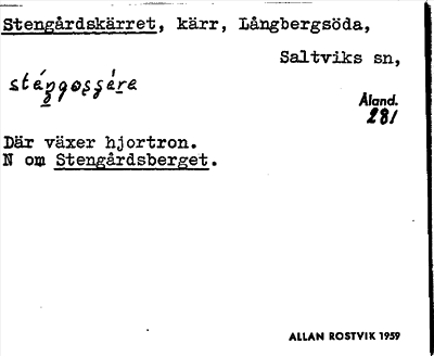 Bild på arkivkortet för arkivposten Stengårdskärret