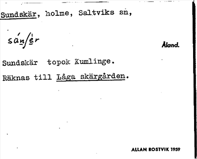 Bild på arkivkortet för arkivposten Sundskär