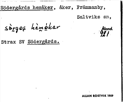 Bild på arkivkortet för arkivposten Södergårds hemåker