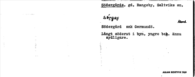Bild på arkivkortet för arkivposten Södergårds