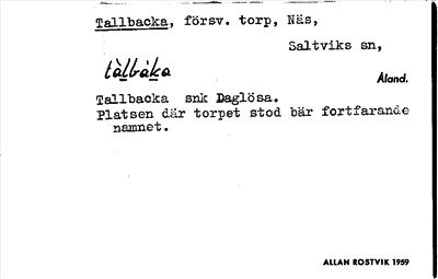 Bild på arkivkortet för arkivposten Tallbacka