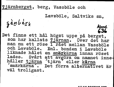 Bild på arkivkortet för arkivposten Tjärnberget