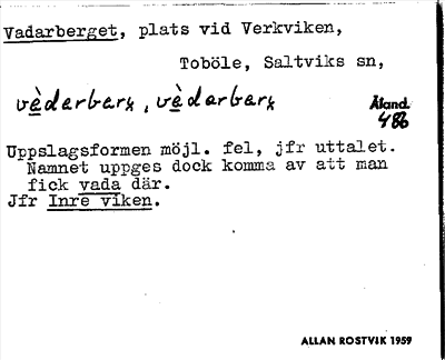 Bild på arkivkortet för arkivposten Vadarberget