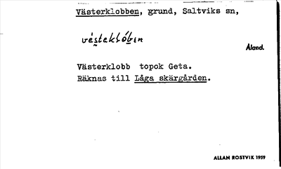Bild på arkivkortet för arkivposten Västerklobben