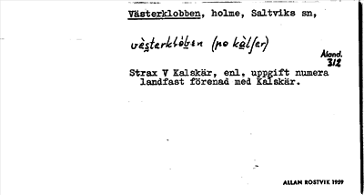 Bild på arkivkortet för arkivposten Västerklobben
