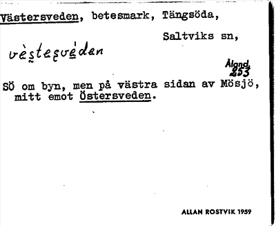 Bild på arkivkortet för arkivposten Västersveden