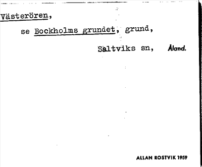 Bild på arkivkortet för arkivposten Västerören, se Bockholms grundet