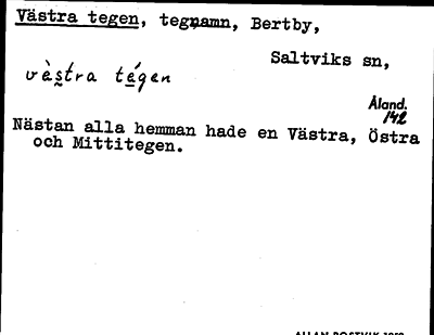 Bild på arkivkortet för arkivposten Västra tegen