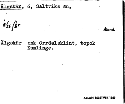 Bild på arkivkortet för arkivposten Älgskär
