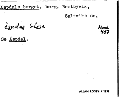 Bild på arkivkortet för arkivposten Äspdals berget