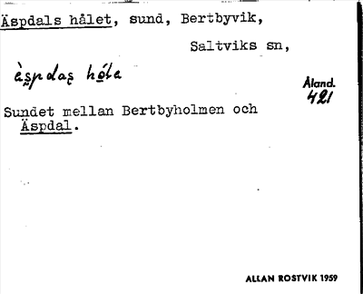 Bild på arkivkortet för arkivposten Äspdals hålet