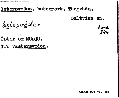 Bild på arkivkortet för arkivposten Östersveden