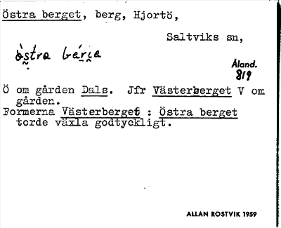 Bild på arkivkortet för arkivposten Östra berget