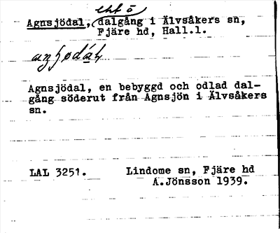 Bild på arkivkortet för arkivposten Agnsjödal