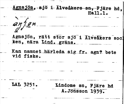 Bild på arkivkortet för arkivposten Agnsjön