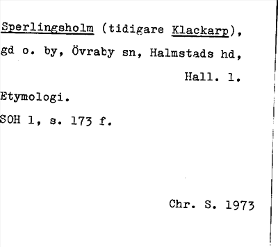 Bild på arkivkortet för arkivposten Sperlingsholm (tidigare Klackarp)