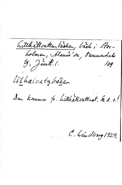 Bild på arkivkortet för arkivposten Lillhällvattenbäcken