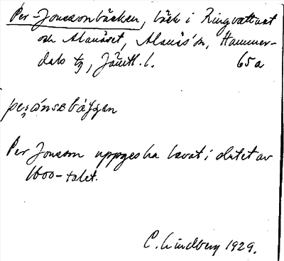 Bild på arkivkortet för arkivposten Per-Jonssonbäcken
