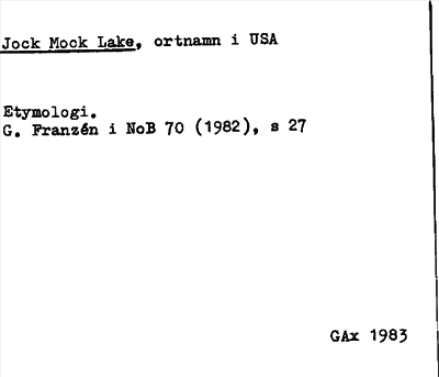 Bild på arkivkortet för arkivposten Jock Mock Lake