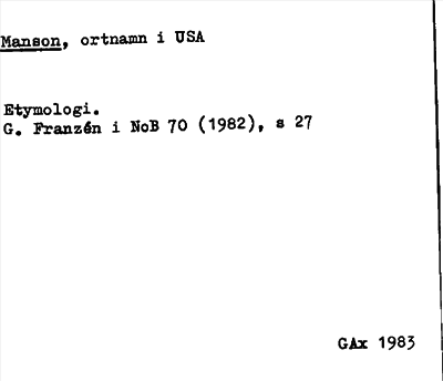 Bild på arkivkortet för arkivposten Manson
