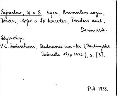 Bild på arkivkortet för arkivposten Sejerslev, N. o. S