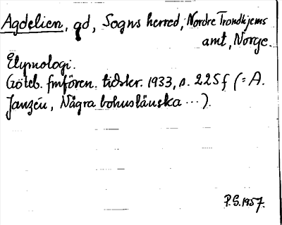 Bild på arkivkortet för arkivposten Agdelien