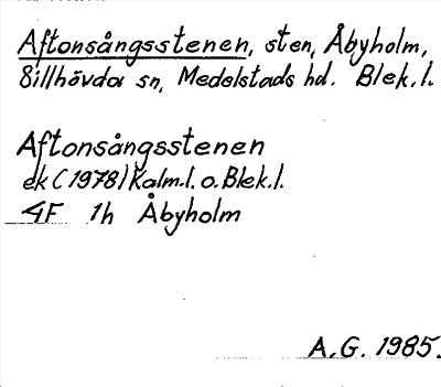 Bild på arkivkortet för arkivposten Aftonsångsstenen