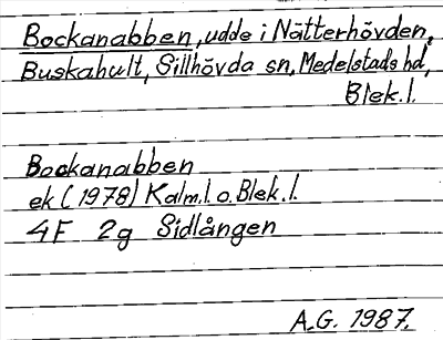 Bild på arkivkortet för arkivposten Bockanabben