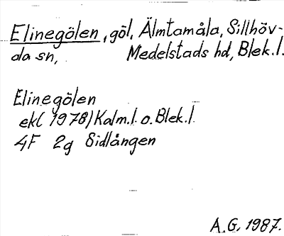 Bild på arkivkortet för arkivposten Elinegölen