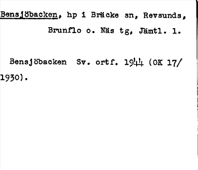 Bild på arkivkortet för arkivposten Bensjöbacken