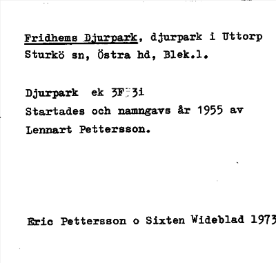 Bild på arkivkortet för arkivposten Fridhems Djurpark