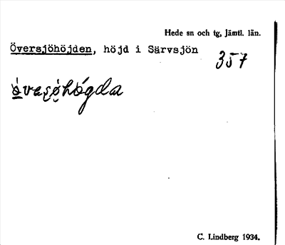 Bild på arkivkortet för arkivposten Översjöhöjden