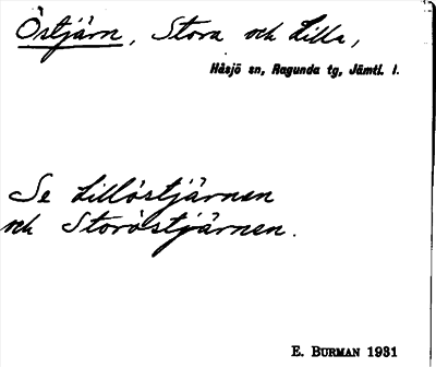Bild på arkivkortet för arkivposten Östjärn, Stora o. Lilla, se Lill-och Storöstjärnen