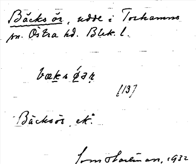 Bild på arkivkortet för arkivposten Bäcks ör