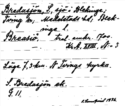 Bild på arkivkortet för arkivposten Bredasjön, S.