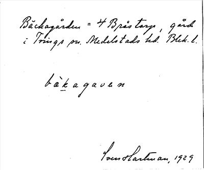 Bild på arkivkortet för arkivposten Bäckagården