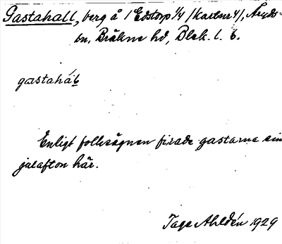 Bild på arkivkortet för arkivposten Gastahall