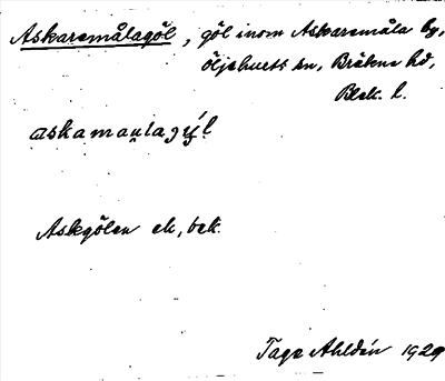 Bild på arkivkortet för arkivposten Askaremålagöl