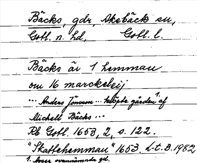 Bild på arkivkortet för arkivposten Bäcks