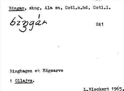 Bild på arkivkortet för arkivposten Bingar