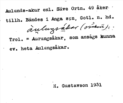 Bild på arkivkortet för arkivposten Aulunds-akur