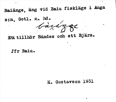 Bild på arkivkortet för arkivposten Baiänge