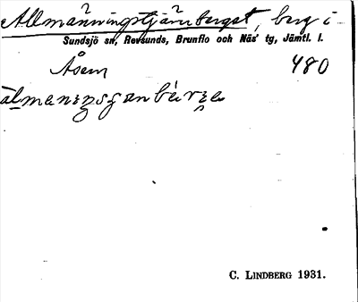 Bild på arkivkortet för arkivposten Allmänningstjärnberget