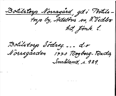 Bild på arkivkortet för arkivposten Botilstorp Norragård