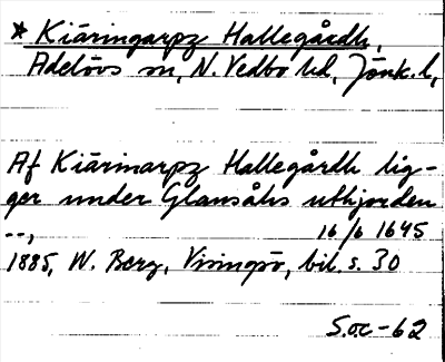 Bild på arkivkortet för arkivposten *Kiäringarpz Hallegårdh