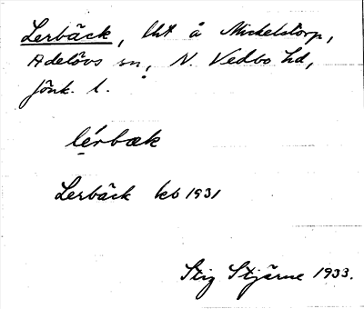 Bild på arkivkortet för arkivposten Lerbäck