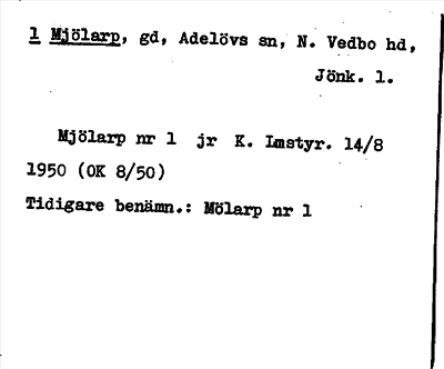 Bild på arkivkortet för arkivposten Mjölarp