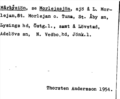 Bild på arkivkortet för arkivposten Mårlÿsiön, se Morlejssjön